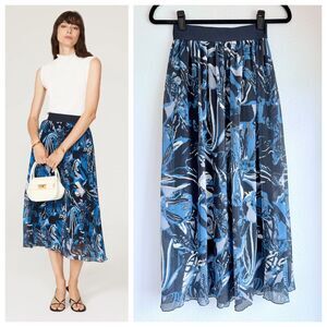 BOSS Hugo Boss Vapliso Elastic Waist Pleated Chiffon Midi Skirt in Blue Size 0